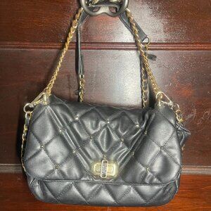 Badgley Mischka Quilted Purse with Studs, Cross Body, Chain Strap, Black, Gold